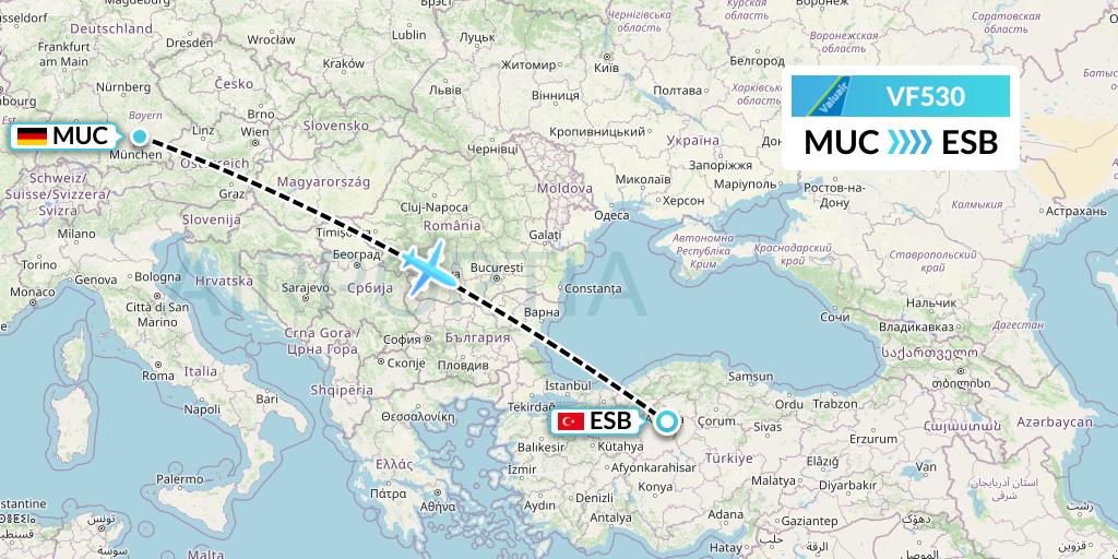 VF530 ValuAir Flight Map: Munich to Ankara