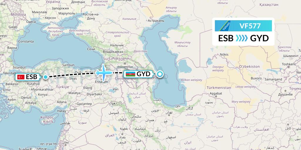 VF577 ValuAir Flight Map: Ankara to Baku