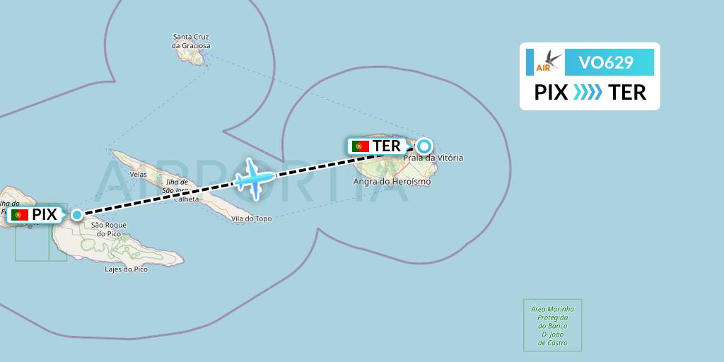 VO629 Voyage Air Flight Map: Pico to Lajes
