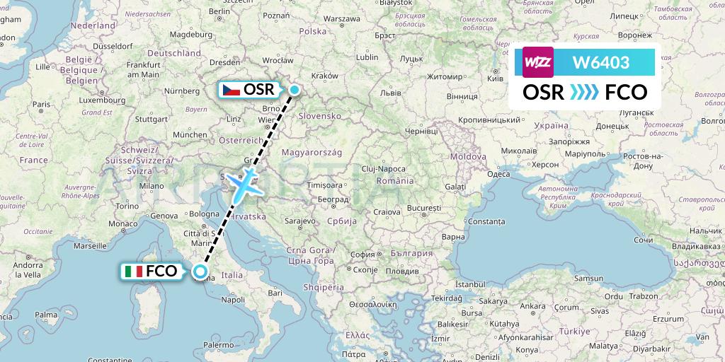 W6403 Wizz Air Flight Map: Ostrava to Rome