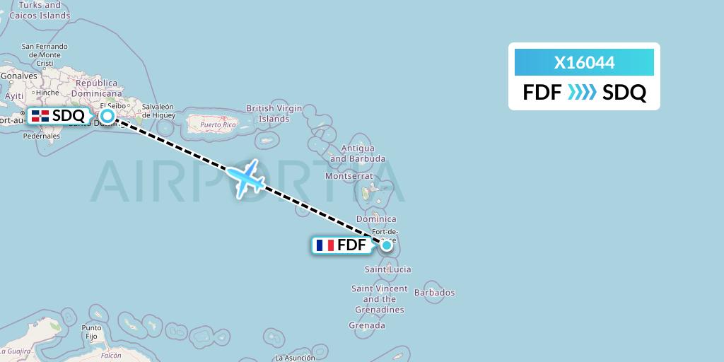 X16044 Nik Airways Flight Map: Fort-de-France to Santo Domingo