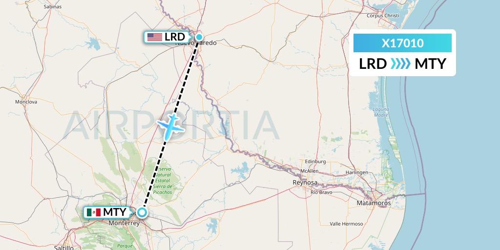 X17010 Nik Airways Flight Map: Laredo to Monterrey