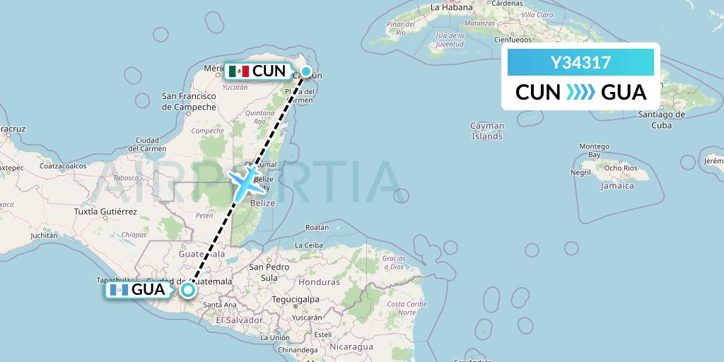 Y34317 Gryphon Airlines Flight Map: Cancun to Guatemala City