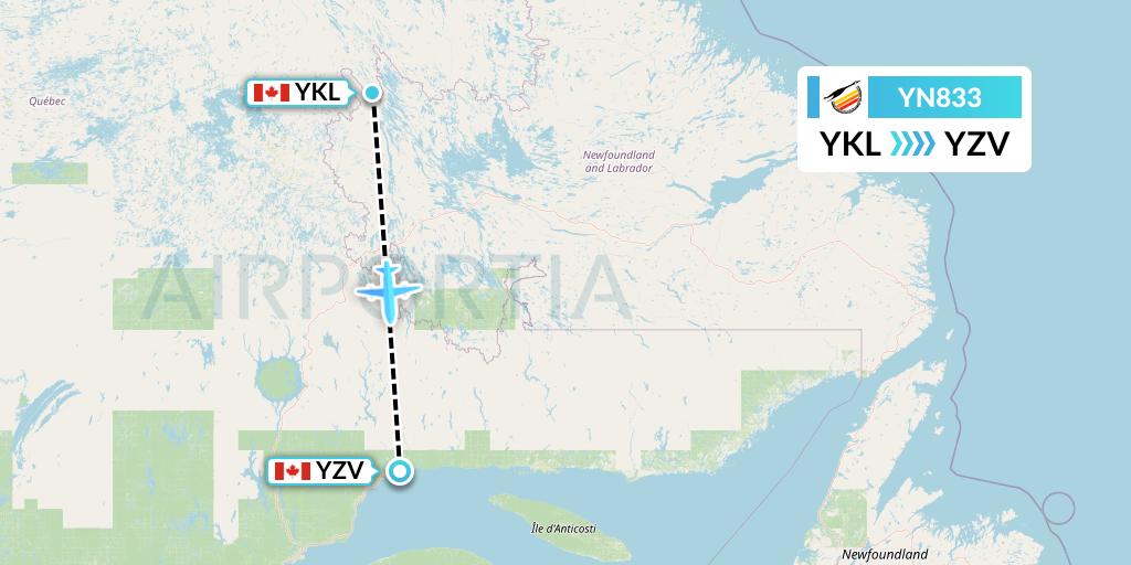 YN833 Air Creebec Flight Map: Schefferville to Sept-Iles