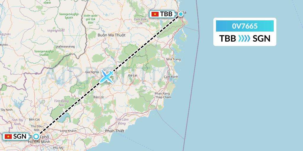 0V7665 Vietnam Air Services Company Flight Map: Tuy Hoa to Ho Chi Minh City