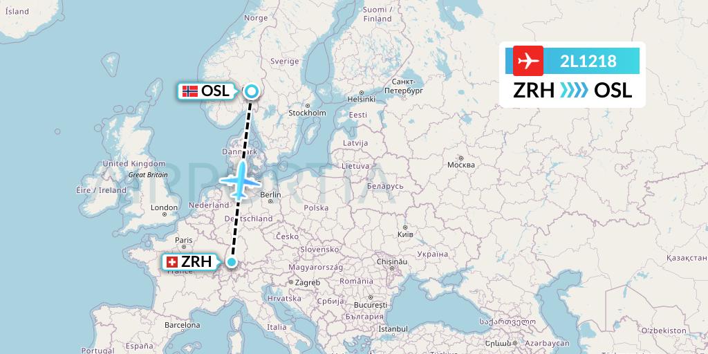2L1218 Helvetic Airways Flight Map: Zurich to Oslo