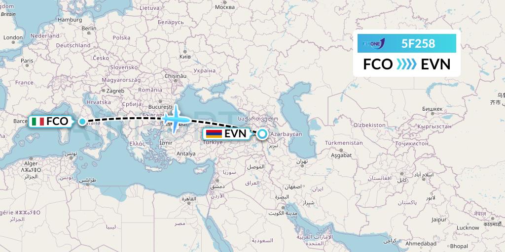 5F258 Fly One Flight Map: Rome to Yerevan