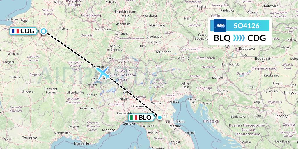 5O4126 ASL Airlines France Flight Map: Bologna to Paris