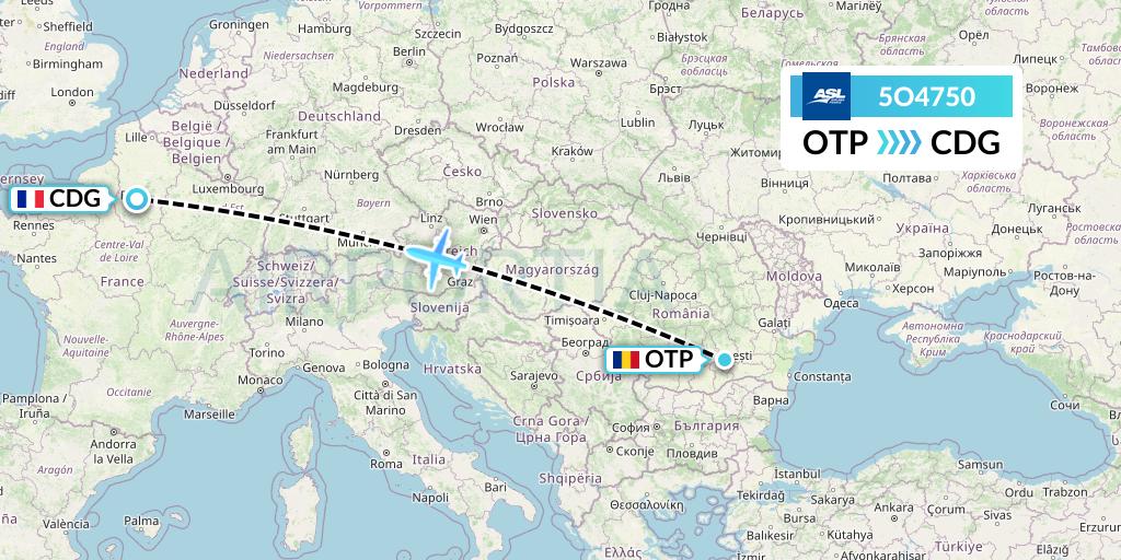 5O4750 ASL Airlines France Flight Map: Bucharest to Paris