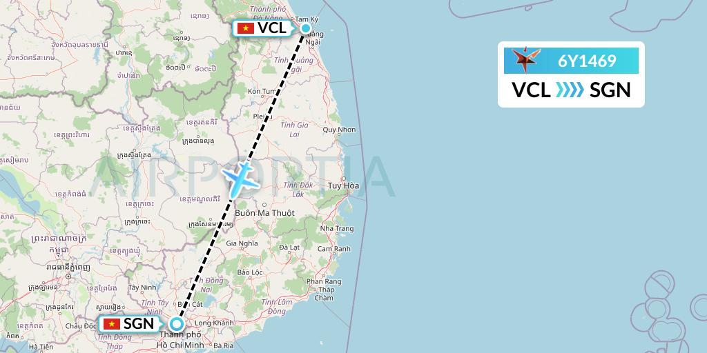 6Y1469 SmartLynx Flight Map: Chu Lai to Ho Chi Minh City