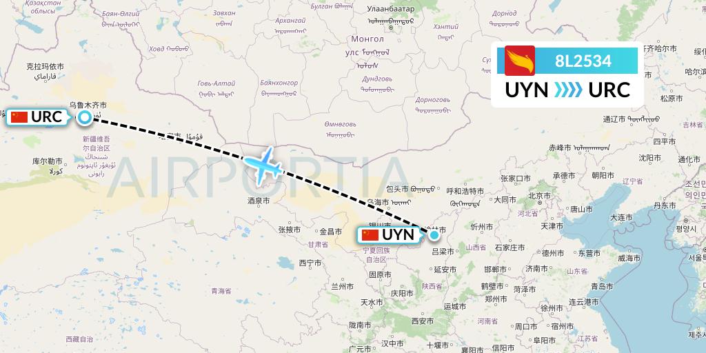 8L2534 Lucky Air Flight Map: Yulin to Urumqi
