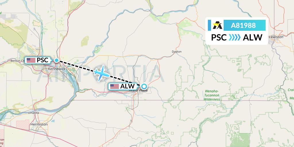 A81988 Aerolink Uganda Flight Map: Pasco to Walla Walla