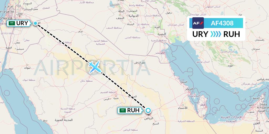 AF4308 Air France Flight Map: Gurayat to Riyadh