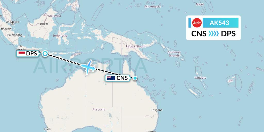 AK543 AirAsia Flight Map: Cairns to Denpasar