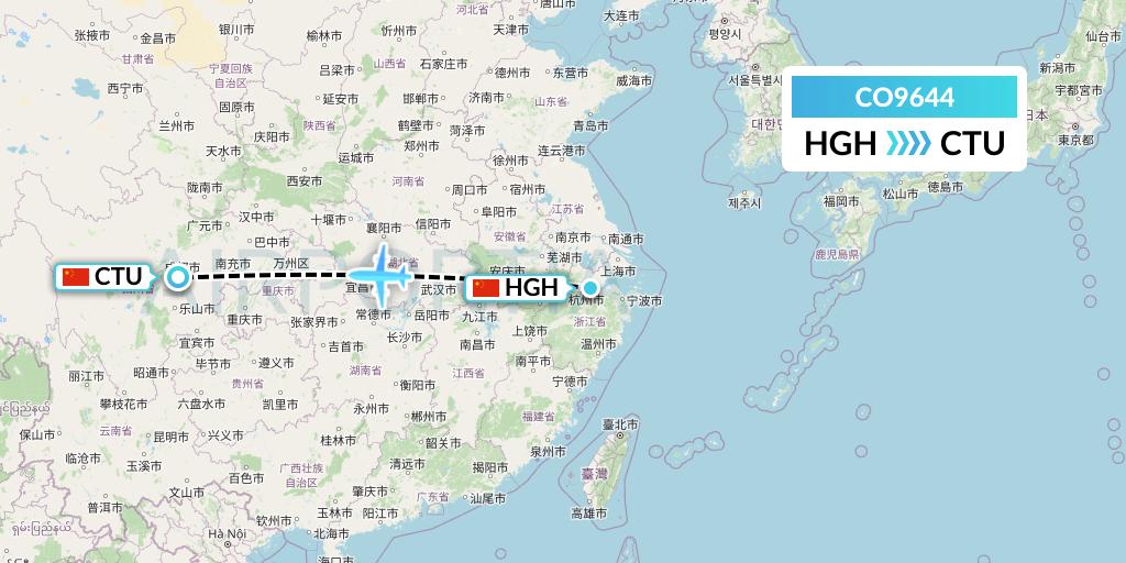CO9644 North-Western Cargo International Airlines Flight Map: Hangzhou to Chengdu