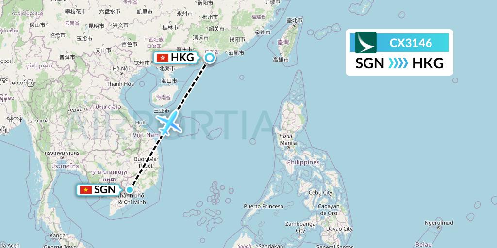 CX3146 Cathay Pacific Flight Map: Ho Chi Minh City to Hong Kong