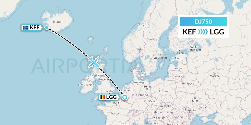 DJ750 Air Djibouti Flight Map: Reykjavik to Liege