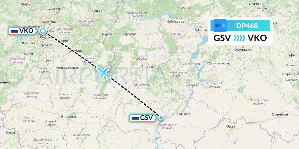 DP468 Pobeda Flight Map: Saratov to Moscow