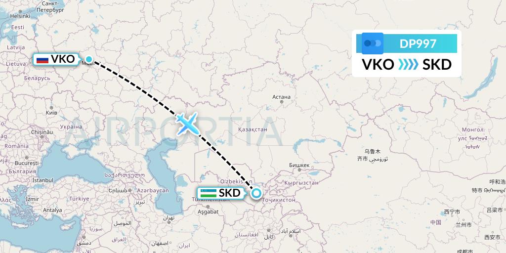 DP997 Pobeda Flight Map: Moscow to Samarkand