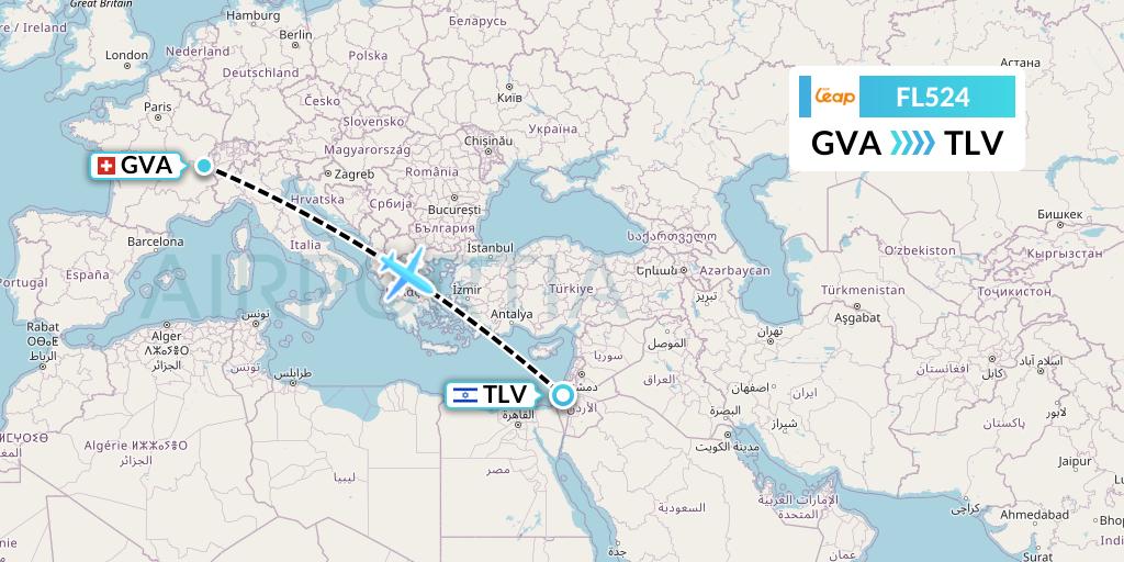 FL524 AirTran Flight Map: Geneva to Tel Aviv