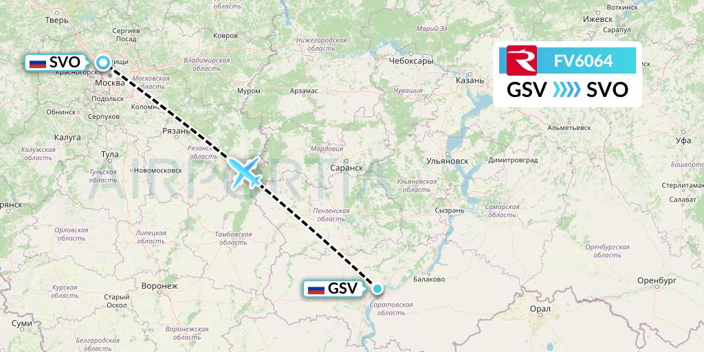 FV6064 Rossiya Flight Map: Saratov to Moscow