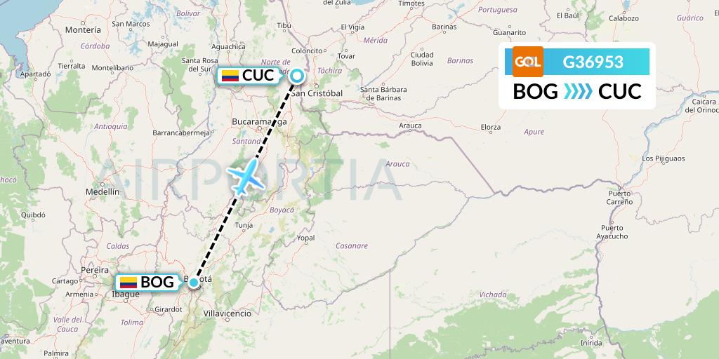 G36953 GOL Transportes Aeros Flight Map: Bogota to Cucuta