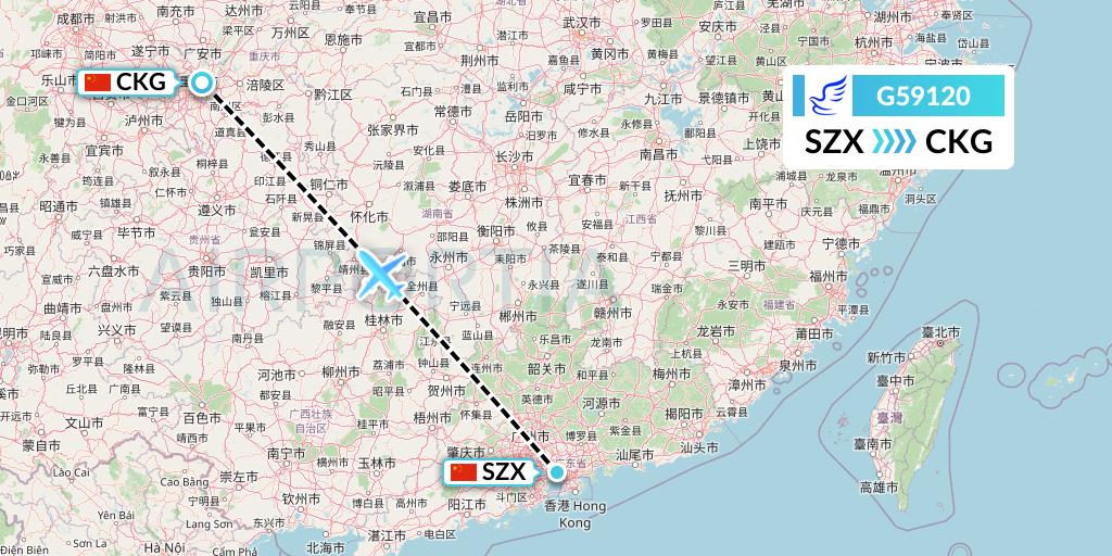 G59120 China Express Airlines Flight Map: Shenzhen to Chongqing