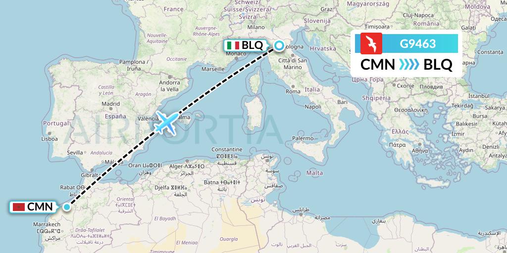 G9463 Air Arabia Flight Map: Casablanca to Bologna
