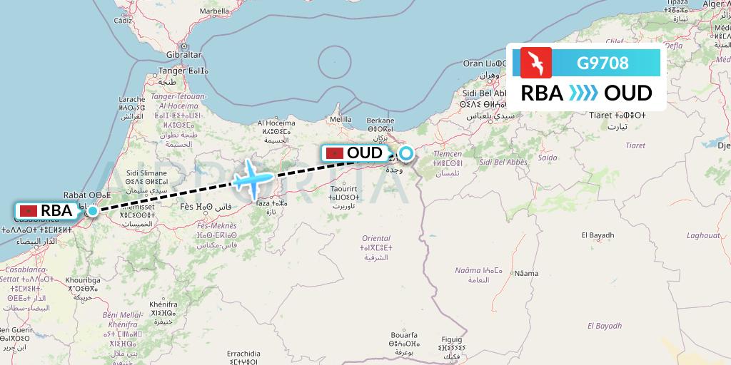 G9708 Air Arabia Flight Map: Rabat to Oujda