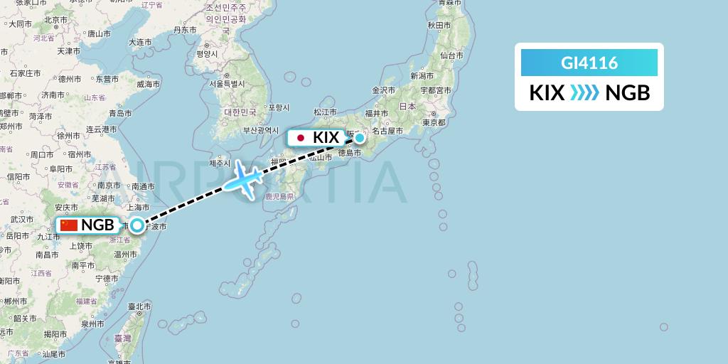 GI4116 Germania Express Flight Map: Osaka to Ningbo
