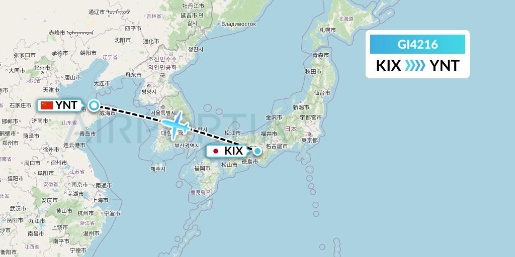 GI4216 Germania Express Flight Map: Osaka to Yantai