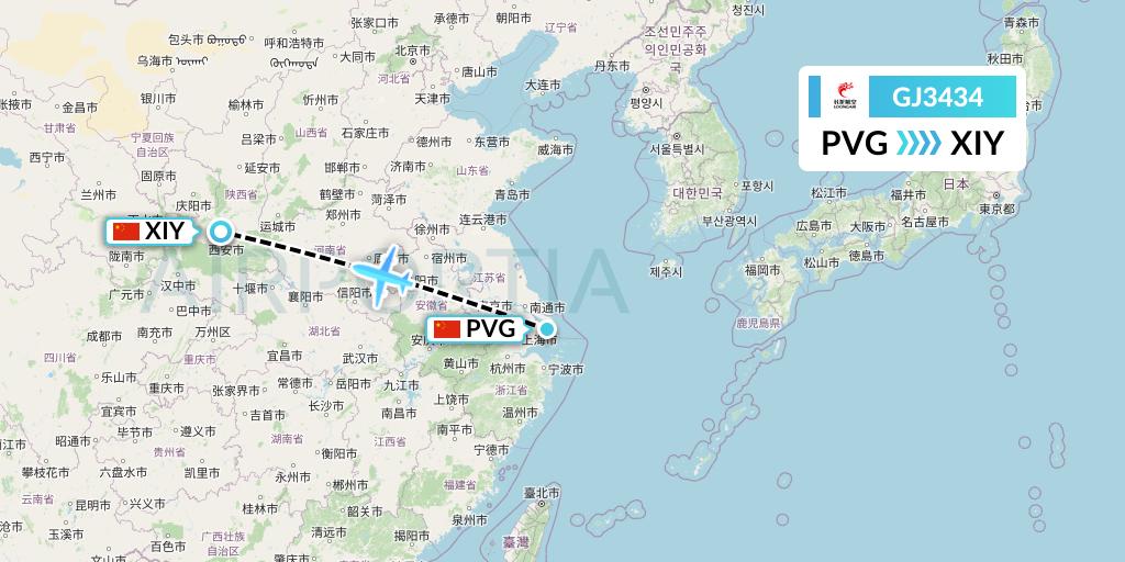 GJ3434 Loong Airlines Flight Map: Shanghai to Xi'an