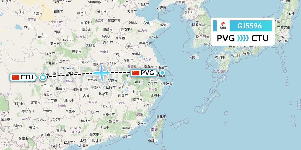 GJ5596 Loong Airlines Flight Map: Shanghai to Chengdu