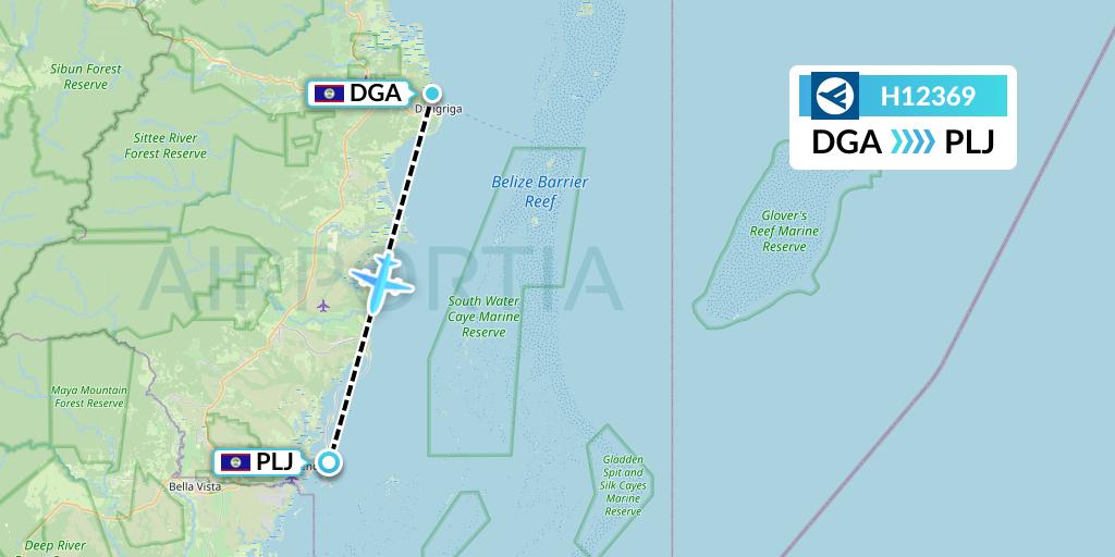 H12369 Hahn Air Systems Flight Map: Dangriga to Placencia