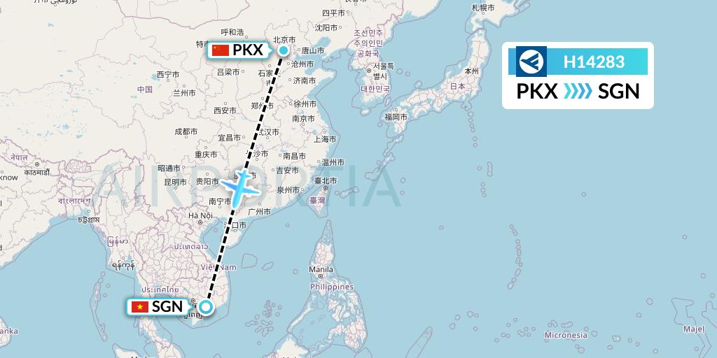 H14283 Hahn Air Systems Flight Map: Beijing to Ho Chi Minh City