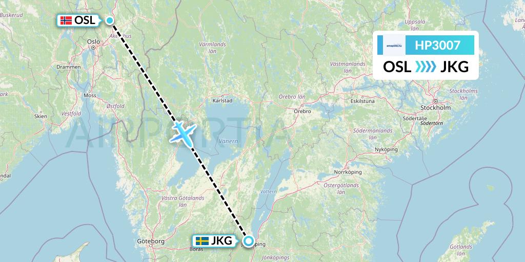 HP3007 Amapola Flyg Flight Map: Oslo to Jonkoping