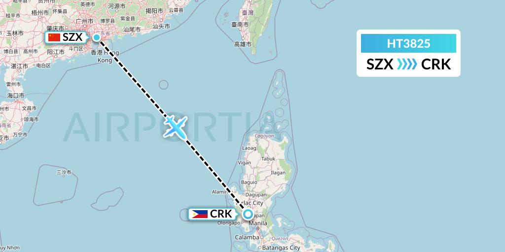 HT3825 Ningxia Cargo Airlines CO.,LTD Flight Map: Shenzhen to Angeles City