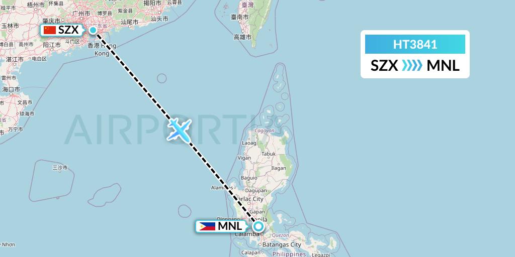 HT3841 Ningxia Cargo Airlines CO.,LTD Flight Map: Shenzhen to Manila