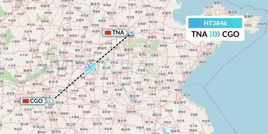 HT3846 Ningxia Cargo Airlines CO.,LTD Flight Map: Jinan to Zhengzhou