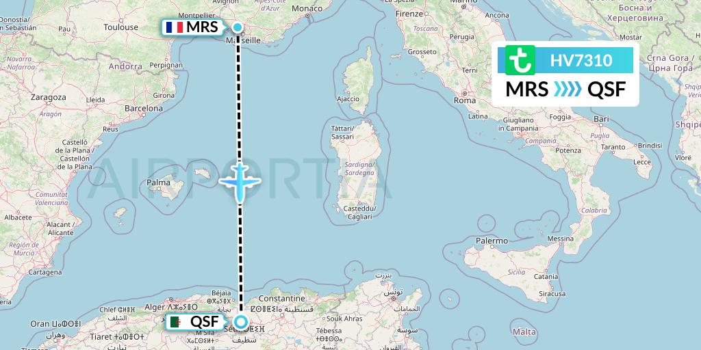 HV7310 Transavia Flight Map: Marseille to Setif