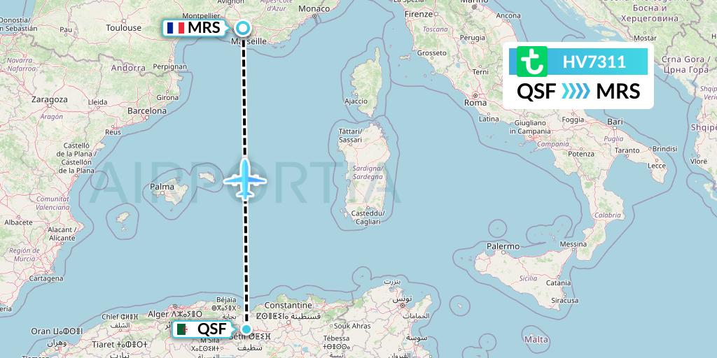 HV7311 Transavia Flight Map: Setif to Marseille