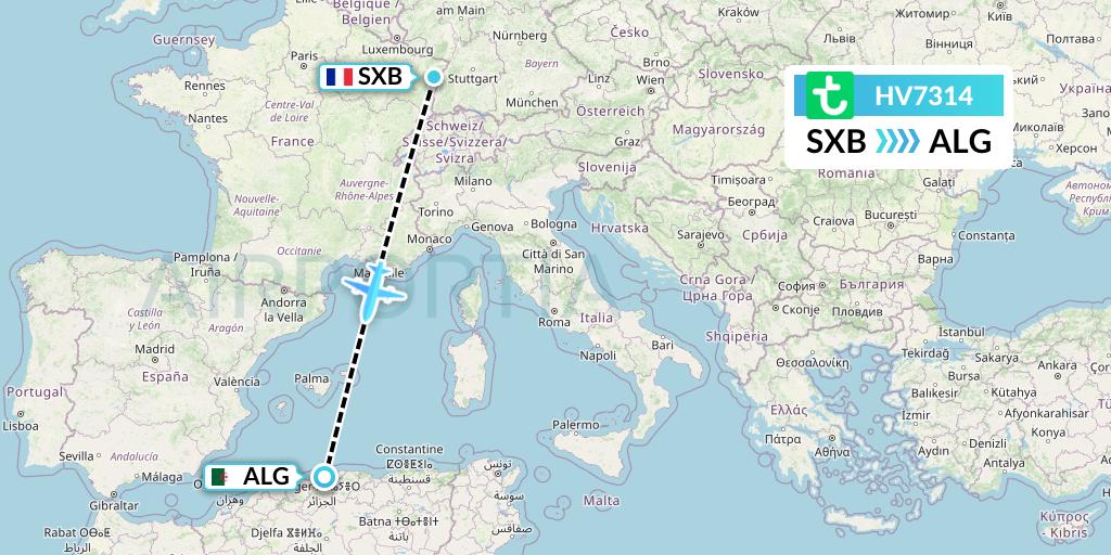 HV7314 Transavia Flight Map: Strasbourg to Algiers
