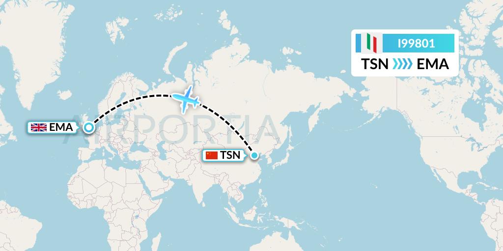 I99801 Air Italy Flight Map: Tianjin to East Midlands