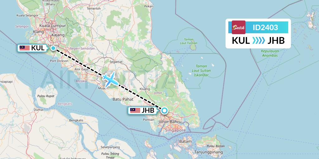 ID2403 Batik Air Flight Map: Kuala Lumpur to Johor Bahru