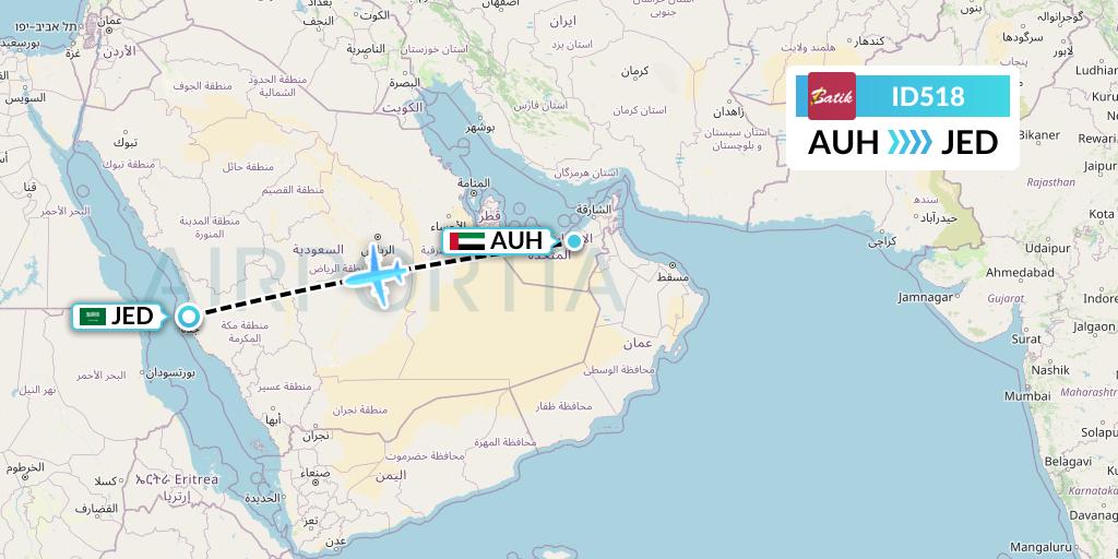 ID518 Batik Air Flight Map: Abu Dhabi to Jeddah