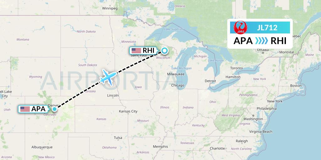 JL712 Japan Airlines Flight Map: Denver to Rhinelander