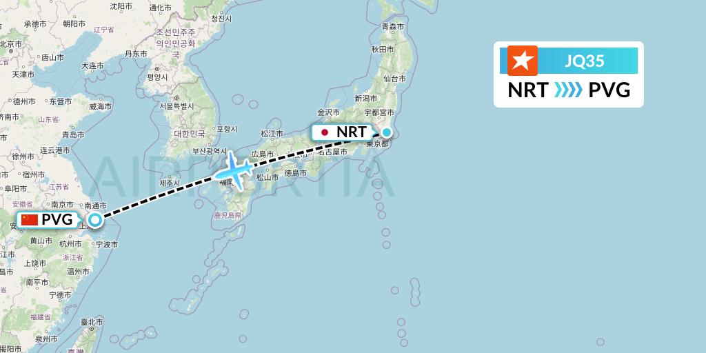JQ35 Jetstar Airways Flight Map: Tokyo to Shanghai