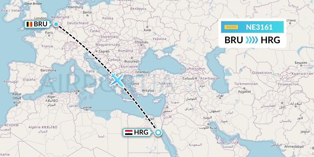 NE3161 Nesma Airlines Flight Map: Brussels to Hurghada
