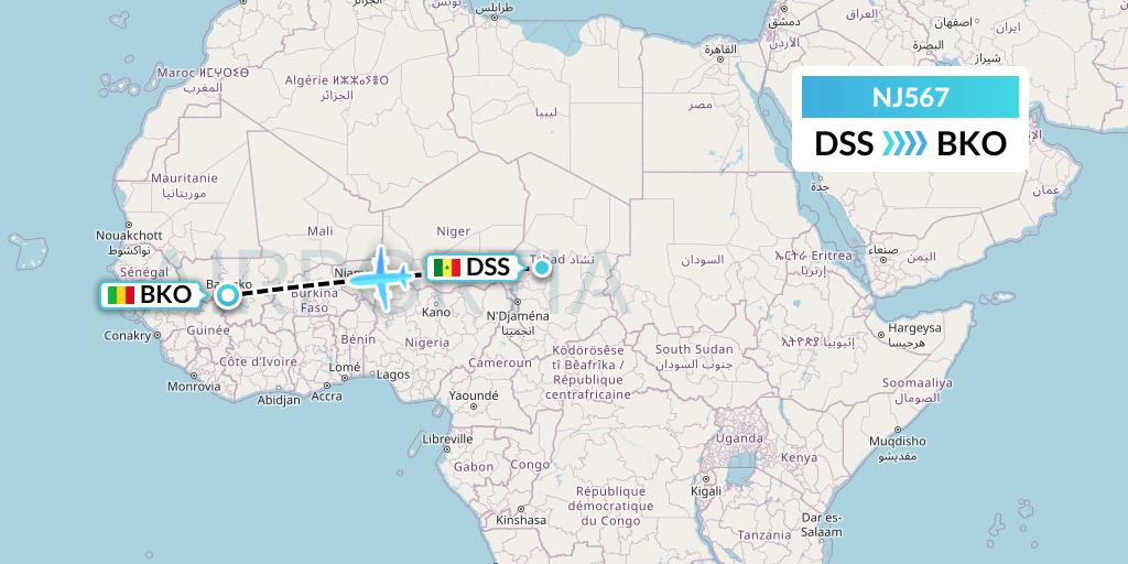 NJ567 Ghadames Air Transport Flight Map: Dakar to Bamako