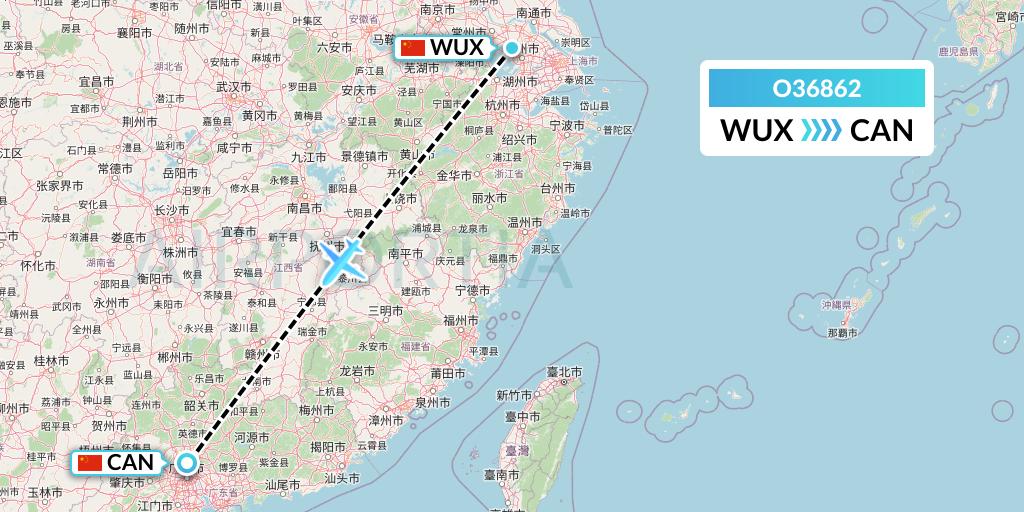 O36862 SF Airlines Flight Map: Wuxi to Guangzhou